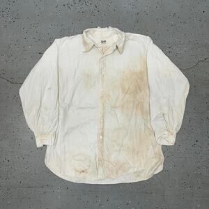 White distress/thrash vintage 50s fast color cotton button-up shirt